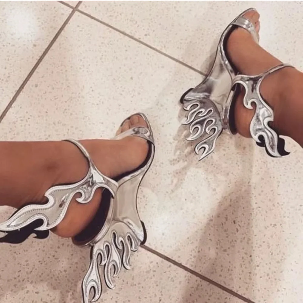 Prada Silver and Black Flame Wedge Sandals Shoes Vintage Y2K 90s Size 39